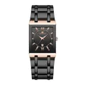 Square business men's quartz watch with black dial and rose gold stainless steel band - Rose Gold Black