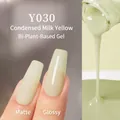 Plant-based gel nail polish Y030 in creamy yellow with matte and glossy finishes - Y-030 Condensed Milky Yellow