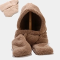Brown plush bear ear hooded scarf set with integrated gloves for cold weather warmth - M (56-58cm) / Plain With Pockets Light Brown