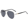 Classic silver aviator sunglasses with dark grey polarized lenses and gold metal accents - Silver Frame Grey Lens