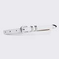 Slim white leather belt for women featuring a polished silver metal buckle and loops - White / 105cm
