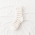 Morbide calze a righe in pile corallo bianco e beige per il calore invernale - Taglia unica / Righe Bianco