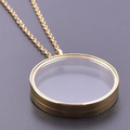 Golden round glass locket pendant necklace with stainless steel frame and chain - Inner Diameter 30mm / Gold
