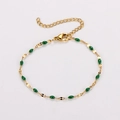 Golden stainless steel bracelet featuring bohemian olive-shaped green drip oil beads - Gold + Dark Green Enamel