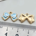 Light blue enamel bow alloy pendant charm for DIY jewelry making with gold finish back - Lake Blue Bowknot Accessory