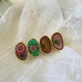 Pasador de pelo vintage francés con bordes dorados y flores secas de colores - Borde Dorado Flor Vintage (Verde Rosado) / Rosa y Verde