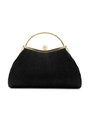 Elegant black pleated evening clutch bag with golden ring handle and rhinestone clasp - Black