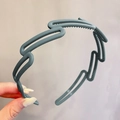 Morandi grey-blue wavy headband with matte finish and non-slip teeth for women - 12# Ring-Gray Green