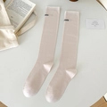 Cream knit mid-calf socks featuring black imin letter print for trendy daily styling - One Size / Creamy Pink
