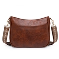 Bolso tote de media luna marrón oscuro retro con correa bordada geométrica étnica - Marrón