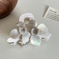 Elegant iridescent grey-white acetate rose flower hair claw clip for women's updos - 8.1cm / Off-White