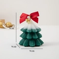 Green and white Christmas tree candle with red ribbon bow and bell, 9cm size - Fishbone Pine Christmas Tree / Dark Green