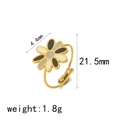 Golden open ring with daisy petals in black white and grey enamel 4.4mm detail - Adjustable Open / Tricolor Small Flower Style (TR4258)