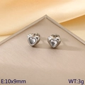 Silver heart stud earrings with clear zircon stones on a beige display stand - Silver Base - White Heart (KE118617-HR)