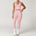 Ensemble de yoga sans couture rose avec brassière dos nu et legging de sport taille haute - S / Haut Et Bas / Ensemble deux pièces (Soutien-gorge + Pantalon) / Rose Pêche