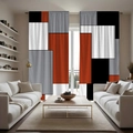 Dettaglio di tende in poliestere con motivi geometrici rossi e neri per soggiorni moderni - Patchwork Rosso / 130*160CM (Set da 2)