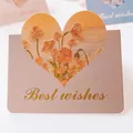 3D heart cutout card featuring orange oil painting flowers and Best Wishes gold text - Sunset Iris