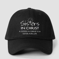 Schwarze Baumwoll-Basecap mit weißem Sisters in Christ Aufdruck und verstellbarem Riemen - Schwarz