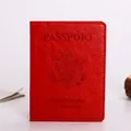 Red PU leather US passport cover with embossed Great Seal and textured finish - Red