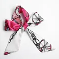 Satin narrow scarf with fuchsia horse carriage print tied in a bow shape - S05-Rose Red White Contrast Carriage
