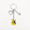 Yellow guitar keychain with metal heart-shaped clasp and star pendant on white background - Yellow Star Style Guitar