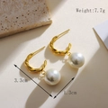Detailed close-up of gold twist hoop earrings with white pearls and size dimensions - Gold Twisted Round Pearl Style (A067-3)