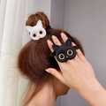 Pinze per capelli a forma di gatto in nero e bianco con occhi dorati lucidi - Elastico per capelli gatto nero