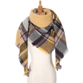 Plaid scarf in yellow grey purple and black with fringe on a beige mannequin - 04# Yellow (Yellow Grey Purple Black Plaid)