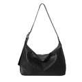 Borsa hobo classica in pelle intrecciata nera con fibbia in metallo dorato regolabile - Nero