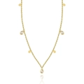 Elegante conjunto de collar dorado con circonitas de pera y adornos metálicos - Tres Circonitas Blancas en Pera (SN22041906W)