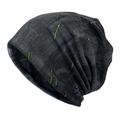 Black distressed knit beanie with neon green slashed embroidery in street fashion style - M (56-58cm) / Black