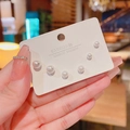 Set de 3 pares de pendientes de plata S925 con perlas blancas de brillo intenso - Juego de Pendientes de Botón de Perlas de Tamaño Degradado (E4487白)
