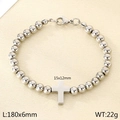 Bracciale minimalista con perline da 6mm in acciaio inossidabile argento con ciondolo a croce - 180x6mm / Argento (KB205957-Z)