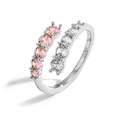 Adjustable silver ring with intertwined bands featuring pink and white zircon stones - Silver Pink Lines