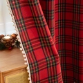 Red plaid Christmas curtain with white pom-pom trim for festive holiday home decoration - 70*120cm (1 Piece) / Big Red Plaid with White Pom Poms / Hook