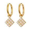 Gold plated 18K stainless steel hoop earrings with sparkling zircon star pendants - Zirconia Square Hoop