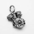 Silberner Punk-Hip-Hop-V-Twin-Motorrad-Anhänger aus oxidiertem Vintage-Edelstahl - Einzelner Anhänger (Ohne Kette)