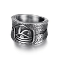 Ancient Egyptian Eye of Horus polished stainless steel ring with rock texture - US 7 / Retro Silver (23203)