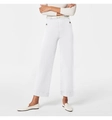 Pantaloni denim bianchi a vita alta gamba larga da donna con cintura abbinata e bottone - S / Bianco