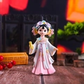Tang dynasty girl figurine in pink hanfu holding a golden scroll, desktop ornament - Medium Muyan Reading
