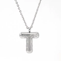Puffy bubble initial T necklace in polished silver stainless steel for women - Steel Color Letter T