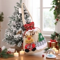 Bolsa de regalo de Navidad en arpillera con muñeco de reno y cuadros rojos - Estilo Alce / Color madera natural