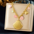 Collar de concha dorada con colgantes de tortuga y estrella de mar en caja regalo - Estilo Multidije Concha Grande Dorada Tortuga (N3533)