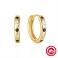 Classic gold plated s925 silver hoop earrings with black and clear cubic zirconia - Gold - Black & White Zirconia