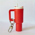 Red miniature tumbler keychain with white straw and handle for backpack decoration - Red