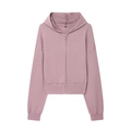 Felpa corta da donna con zip color malva, cappuccio con coulisse e polsini a coste - S / Top Rosa