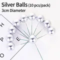 Set of 10 silver 3cm decorative cake topper balls with thin wire stems for party baking - Silver Decoration Ball - 3cm