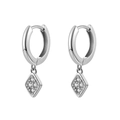 S925 Silbernadel Geometrische Rhombus Ohrringe mit funkelnden weißen Zirkonia Steinen - Silber