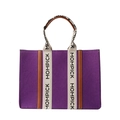 Purple felt tote bag with MOMPICK logo webbing and brown leather handles - Purple
