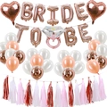Rose gold Bride to Be balloon set with diamond ring, heart shapes and tassels - BRIDETOBE Diamond Ring Tassel Set (Rose Gold)